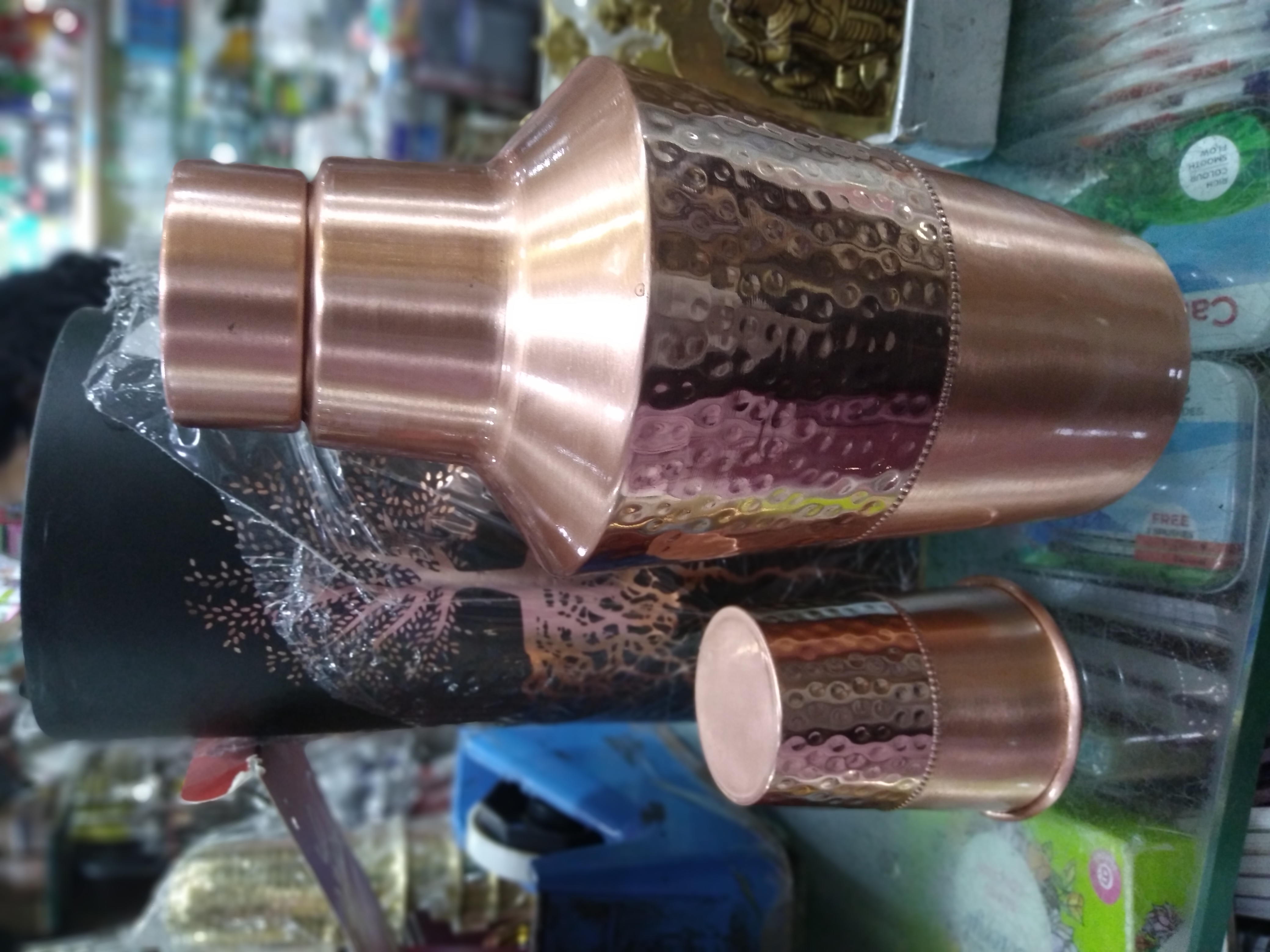 Copper Hammered Bottle with glass